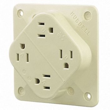 HUBBELL Receptacle Ivory 15 A 2P3W Back 1PK, 6C562