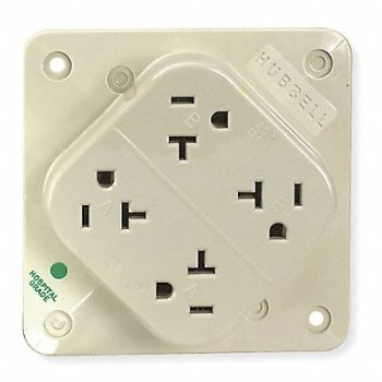 HUBBELL Receptacle Ivory 20 A 2P3W Back 1PK, 6C567