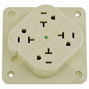 HUBBELL Receptacle Ivory 20 A 2P3W Back 1PK, 6C569