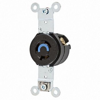 HUBBELL Lck Recept 15 A Blk Thrmpl L6-15R 1Gng, 6C576