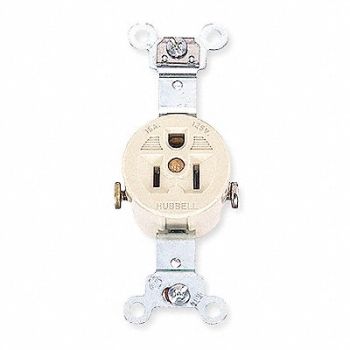 HUBBELL Receptacle Ivory 15 A 2P3W Side 1PK, 6C596
