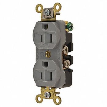 HUBBELL Receptacle Gray 15 A 2P3W Back Side 1PK, 6C597