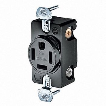 HUBBELL Recept Black 20 A 3P4W Back Side 1PK, 6C630