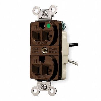HUBBELL Recept Brown 15 A 2P3W Back Side 1PK, 6C656