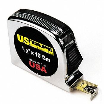 US TAPE Tape Measure 1/2Inx10 ft Chrome In/Ft/mm, 6DYR4