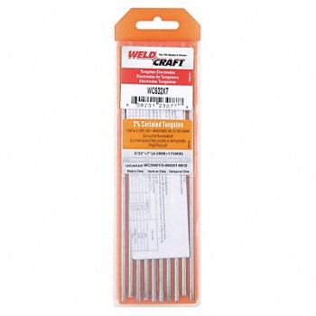 MILLER ELECTRIC WELDCRAFT Gray Tungsten Electrode PK10, 6ETP9