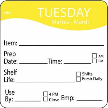 DAYMARK D5398 Day Label Yellow PK500, 6GUR2