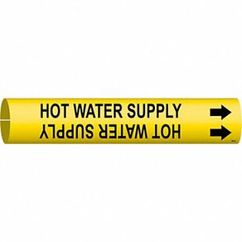 BRADY Pipe Marker Hot Water Supply 2 13/16in H, 6GW09