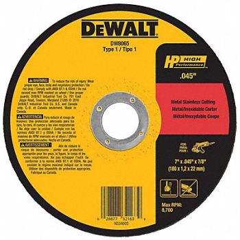 DEWALT CutOff Wheel A60T 7 x.045 x7/8 8700rpm, 6HD47