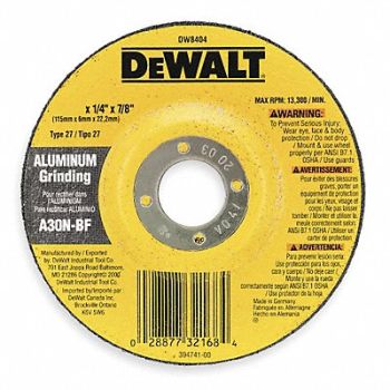 DEWALT Depressed Ctr Whl T27 4.5x1/4x5/8-11 AO, 6HD70