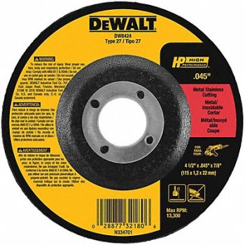DEWALT Depressed Ctr Wheel T27 4.5x0.045x7/8 AO, 6HD81