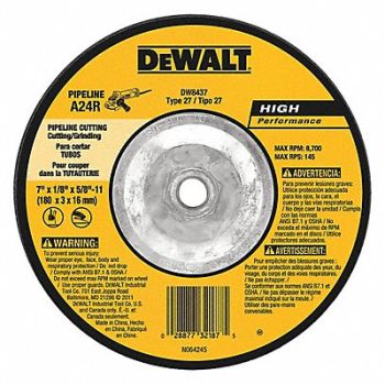 DEWALT Depressed Center Whl T27 7x1/8x5/8-11 AO, 6HD88