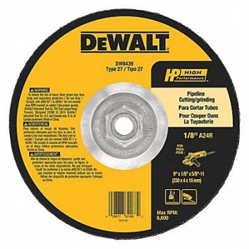 DEWALT Depressed Center Whl T27 9x1/8x5/8-11 AO, 6HD89
