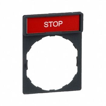 SCHNEIDER ELECTRIC Legend Plate Stop White/Black and Red, 6JC45