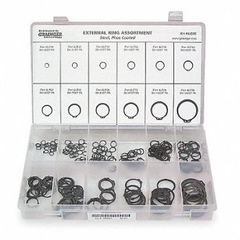 GRAINGER APPROVED Ext Retain Ring Asst 240 Pc 12 Szs, 6LD35
