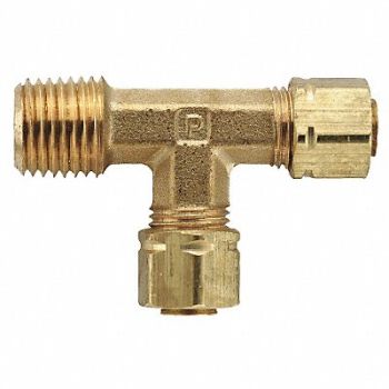 PARKER Run Tee Brass CompxM 1/4In PK10, 6LG26