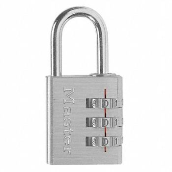 MASTER LOCK Luggage Padlock 1 1/2in Rectangle Silver, 6MCR3
