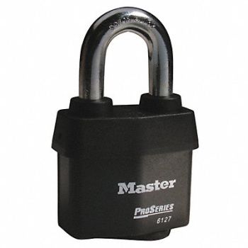MASTER LOCK Keyed Padlock 7/8 in Rectangle Black, 6T409