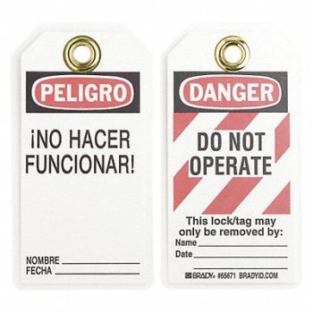 BRADY Danger Bilingual Tag 5-1/2 x 3 In PK25, 6T848