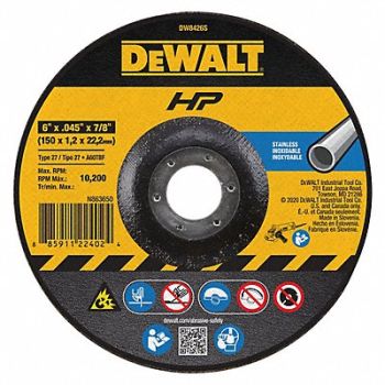DEWALT Abrsv Cut Whl 6In D 0.045In T 7/8In AH, 6TMP7