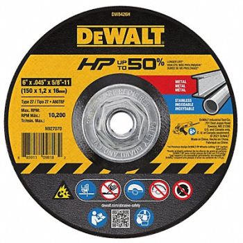DEWALT Abrsv Cut Whl 6In D 0.045In T 5/8In AH, 6TMR7