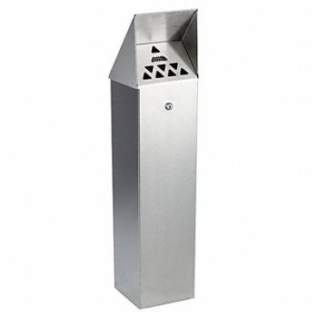 NO BUTTS BIN CO. Cigarette Receptacle 1-3/4 gal Silver, 6UGC6