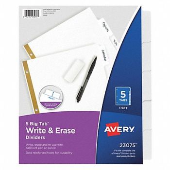 AVERY Binder Divider Write-On Tabs 5 Tabs Wht, 6XVX4