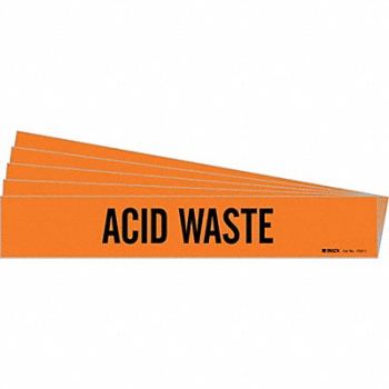 BRADY Pipe Marker Black Acid Waste PK5, 781VH5