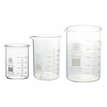 UNITED SCIENTIFIC Beaker Set Glass Low Form 250/400/600 mL, 783WT8