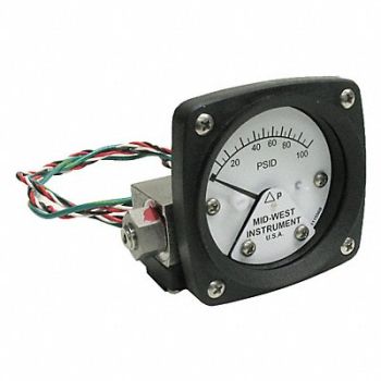 MIDWEST INSTRUMENT K4584 Differential Pressure Gauge and Switch, 783YR2