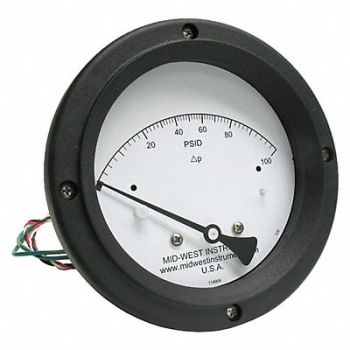 MIDWEST INSTRUMENT K4585 Differential Pressure Gauge and Switch, 783YT1