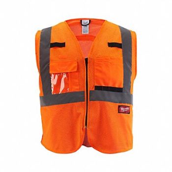 MILWAUKEE Safety Vest Polyester Orange 4XL/5XL, 787V33