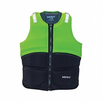 KENT SAFETY Fishing Vest Zipper Hi-Vis Green, 792Y15