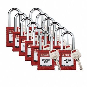 BRADY Padlock 6 Pins Red PK12, 793EC6