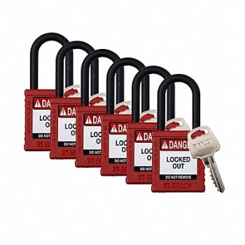 BRADY Padlock 6 Pins Red PK6, 793ED4