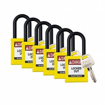 BRADY Padlock 6 Pins Yellow PK6, 793EE0