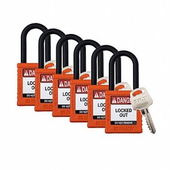 BRADY Padlock 6 Pins Orange PK6, 793ED7