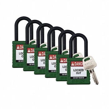 BRADY Padlock 6 Pins Green PK6, 793ED8
