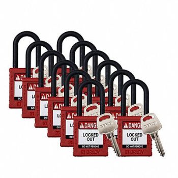 BRADY Padlock 6 Pins Red PK12, 793EE5