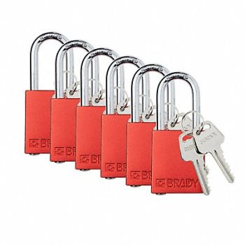 BRADY Padlock 6 Pins Red PK6, 793EF3