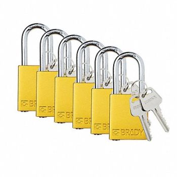 BRADY Padlock 6 Pins Yellow PK6, 793EF9