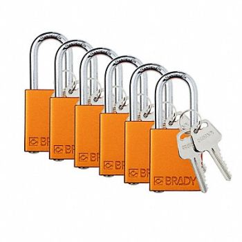 BRADY Padlock 6 Pins Orange PK6, 793EF6