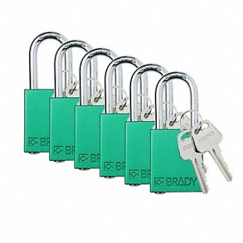 BRADY Padlock 6 Pins Green PK6, 793EF7