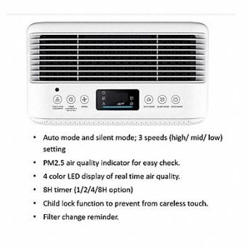 GRAINGER APPROVED Air Cleaner Freestanding 307 sq ft HEPA, 793K19