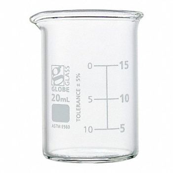 GLOBE SCIENTIFIC Beaker 0.68 oz 20 mL Low Form PK12, 793VY0