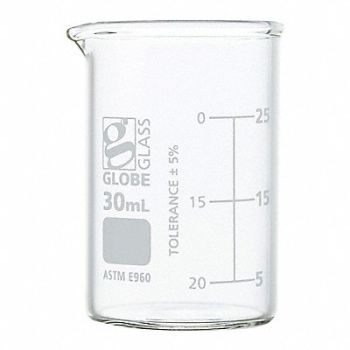 GLOBE SCIENTIFIC Beaker 1.01 oz 30 mL Low Form PK12, 793VY1