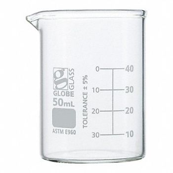 GLOBE SCIENTIFIC Beaker 1.69 oz 50 mL Low Form PK12, 793VY2
