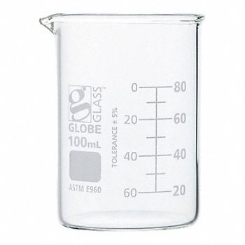 GLOBE SCIENTIFIC Beaker 3.38 oz 100 mL Low Form PK12, 793VY3