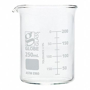 GLOBE SCIENTIFIC Beaker 8.45 oz 250 mL Low Form PK12, 793VY5
