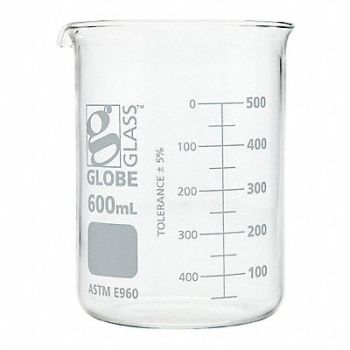 GLOBE SCIENTIFIC Beaker 20.27 oz 600 mL Low Form PK6, 793VY7